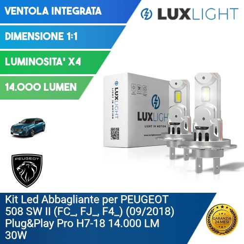 Kit Led Abbagliante per PEUGEOT 508 SW II (FC_, FJ_, F4_) (09/2018) Plug&Play Pro H7-18 14.000 LM 30W