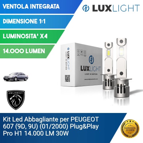 Kit Led Abbagliante per PEUGEOT 607 (9D, 9U) (01/2000) Plug&Play Pro H1 14.000 LM 30W