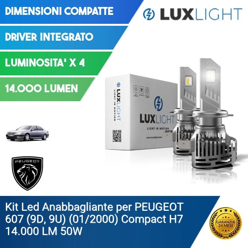 Kit Led Anabbagliante per PEUGEOT 607 (9D, 9U) (01/2000) Compact H7 14.000 LM 50W