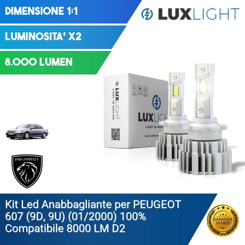 Kit Led Anabbagliante per PEUGEOT 607 (9D, 9U) (01/2000) 100% Compatibile 8000 LM D2