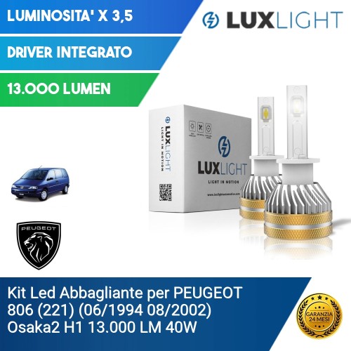 Kit Led Abbagliante per PEUGEOT 806 (221) (06/1994 08/2002) Osaka2 H1 13.000 LM 40W