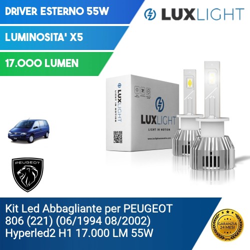 Kit Led Abbagliante per PEUGEOT 806 (221) (06/1994 08/2002) Hyperled2 H1 17.000 LM 55W