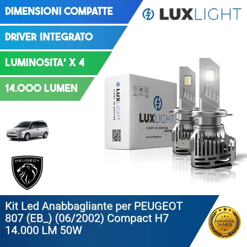 Kit Led Anabbagliante per PEUGEOT 807 (EB_) (06/2002) Compact H7 14.000 LM 50W