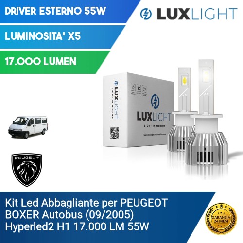 Kit Led Abbagliante per PEUGEOT BOXER Autobus (09/2005) Hyperled2 H1 17.000 LM 55W