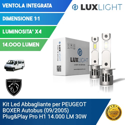 Kit Led Abbagliante per PEUGEOT BOXER Autobus (09/2005) Plug&Play Pro H1 14.000 LM 30W