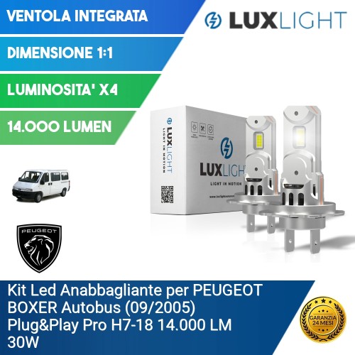 Kit Led Anabbagliante per PEUGEOT BOXER Autobus (09/2005) Plug&Play Pro H7-18 14.000 LM 30W