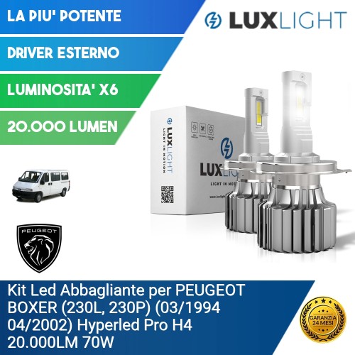 Kit Led Abbagliante per PEUGEOT BOXER (230L, 230P) (03/1994 04/2002) Hyperled Pro H4 20.000LM 70W