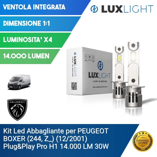 Kit Led Abbagliante per PEUGEOT BOXER (244, Z_) (12/2001) Plug&Play Pro H1 14.000 LM 30W