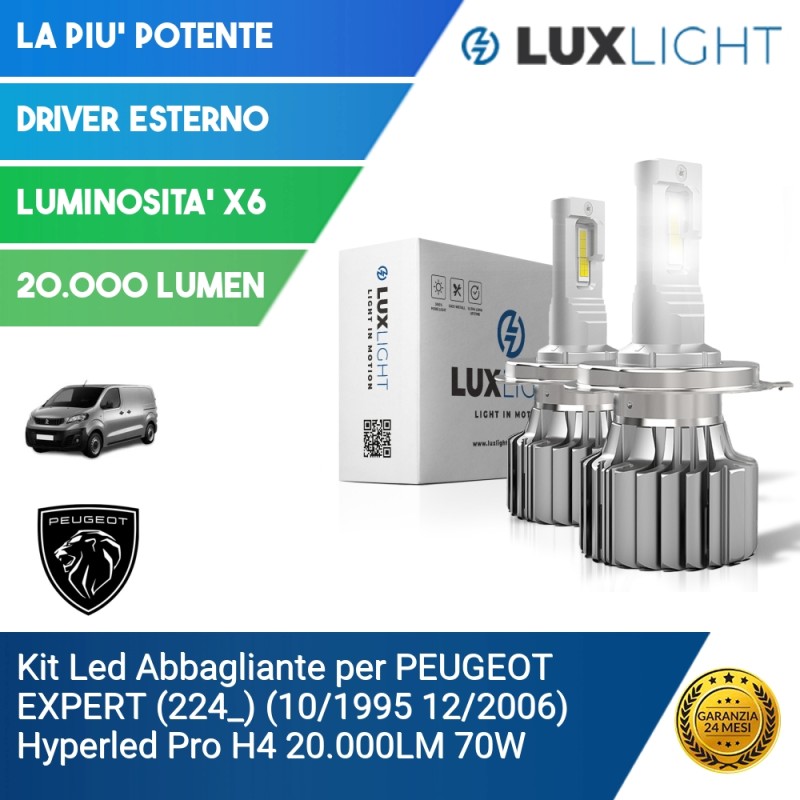 Kit Led Abbagliante per PEUGEOT EXPERT (224_) (10/1995 12/2006) Hyperled Pro H4 20.000LM 70W