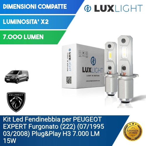 Kit Led Fendinebbia per PEUGEOT EXPERT Furgonato (222) (07/1995 03/2008) Plug&Play H3 7.000 LM 15W