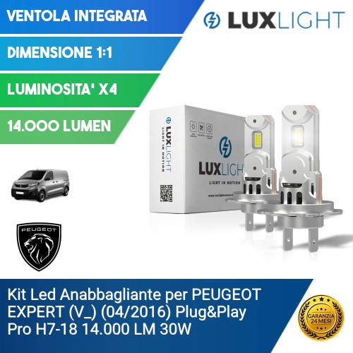 Kit Led Anabbagliante per PEUGEOT EXPERT (V_) (04/2016) Plug&Play Pro H7-18 14.000 LM 30W