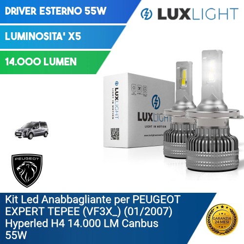 Kit Led Anabbagliante per PEUGEOT EXPERT TEPEE (VF3X_) (01/2007) Hyperled H4 14.000 LM Canbus 55W