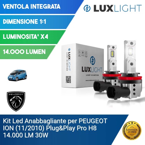 Kit Led Anabbagliante per PEUGEOT ION (11/2010) Plug&Play Pro H8 14.000 LM 30W