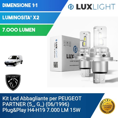 Kit Led Abbagliante per PEUGEOT PARTNER (5_, G_) (06/1996) Plug&Play H4-H19 7.000 LM 15W