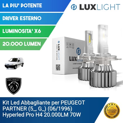 Kit Led Abbagliante per PEUGEOT PARTNER (5_, G_) (06/1996) Hyperled Pro H4 20.000LM 70W