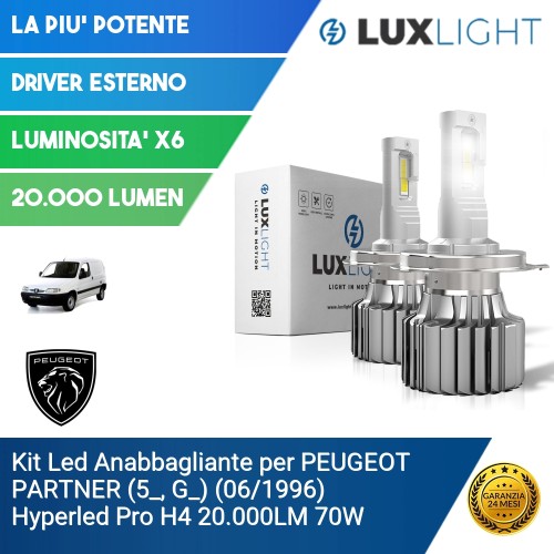 Kit Led Anabbagliante per PEUGEOT PARTNER (5_, G_) (06/1996) Hyperled Pro H4 20.000LM 70W