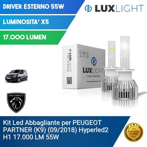 Kit Led Abbagliante per PEUGEOT PARTNER (K9) (09/2018) Hyperled2 H1 17.000 LM 55W