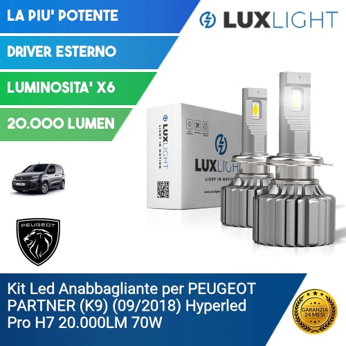 Kit Led Anabbagliante per PEUGEOT PARTNER (K9) (09/2018) Hyperled Pro H7 20.000LM 70W