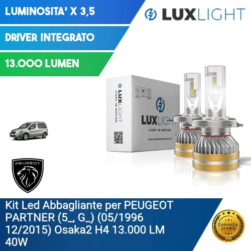 Kit Led Abbagliante per PEUGEOT PARTNER  (5_, G_) (05/1996 12/2015) Osaka2 H4 13.000 LM 40W