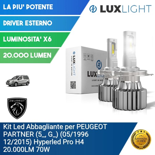 Kit Led Abbagliante per PEUGEOT PARTNER  (5_, G_) (05/1996 12/2015) Hyperled Pro H4 20.000LM 70W