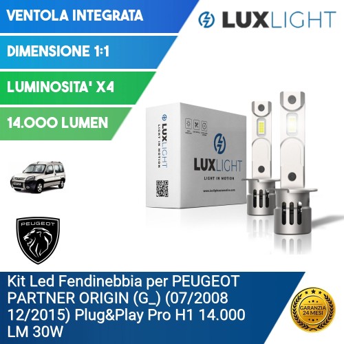 Kit Led Fendinebbia per PEUGEOT PARTNER ORIGIN (G_) (07/2008 12/2015) Plug&Play Pro H1 14.000 LM 30W