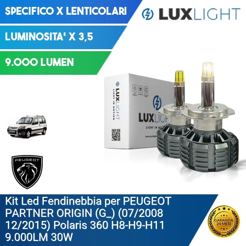 Kit Led Fendinebbia per PEUGEOT PARTNER ORIGIN (G_) (07/2008 12/2015) Polaris 360 H8-H9-H11 9.000LM 30W