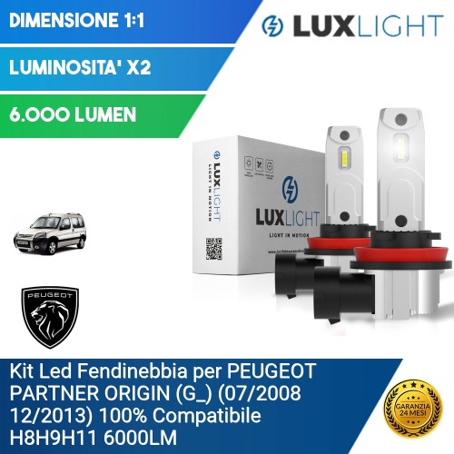 Kit Led Fendinebbia per PEUGEOT PARTNER ORIGIN (G_) (07/2008 12/2013) 100% Compatibile H8H9H11 6000LM