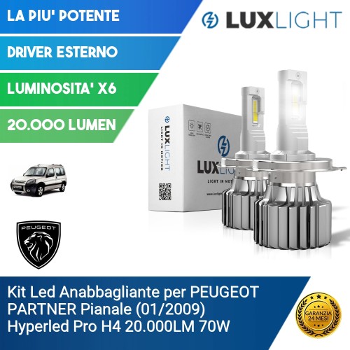 Kit Led Anabbagliante per PEUGEOT PARTNER Pianale (01/2009) Hyperled Pro H4 20.000LM 70W