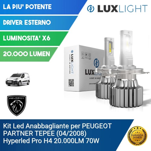 Kit Led Anabbagliante per PEUGEOT PARTNER TEPEE (04/2008) Hyperled Pro H4 20.000LM 70W