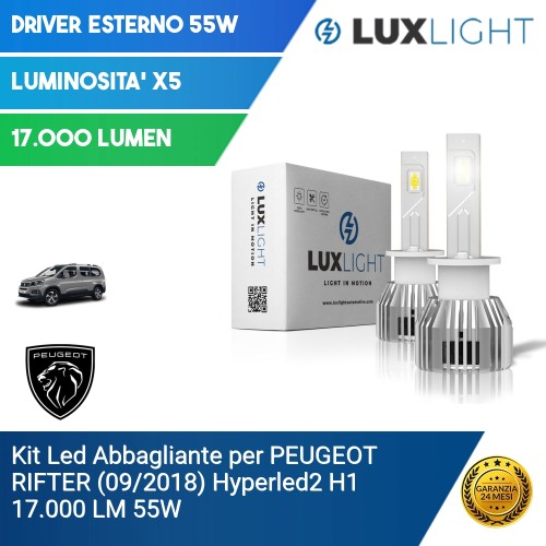 Kit Led Abbagliante per PEUGEOT RIFTER (09/2018) Hyperled2 H1 17.000 LM 55W