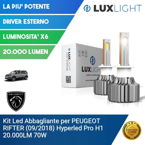 Kit Led Abbagliante per PEUGEOT RIFTER (09/2018) Hyperled Pro H1 20.000LM 70W