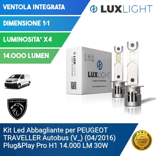 Kit Led Abbagliante per PEUGEOT TRAVELLER Autobus (V_) (04/2016) Plug&Play Pro H1 14.000 LM 30W