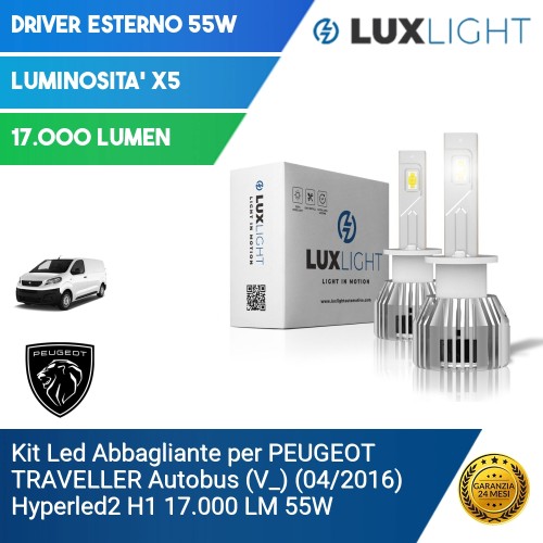 Kit Led Abbagliante per PEUGEOT TRAVELLER Autobus (V_) (04/2016) Hyperled2 H1 17.000 LM 55W