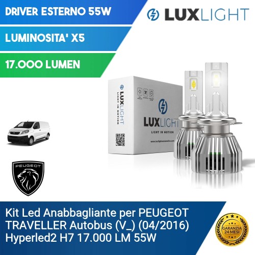 Kit Led Anabbagliante per PEUGEOT TRAVELLER Autobus (V_) (04/2016) Hyperled2 H7 17.000 LM 55W