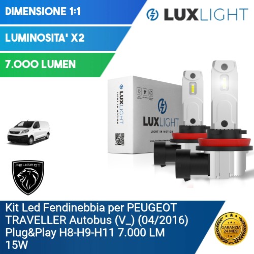 Kit Led Fendinebbia per PEUGEOT TRAVELLER Autobus (V_) (04/2016) Plug&Play H8-H9-H11 7.000 LM 15W
