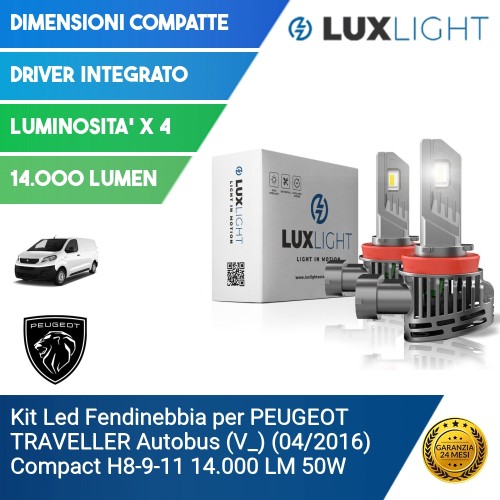 Kit Led Fendinebbia per PEUGEOT TRAVELLER Autobus (V_) (04/2016) Compact H8-9-11 14.000 LM 50W