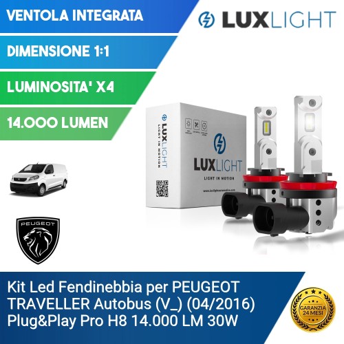 Kit Led Fendinebbia per PEUGEOT TRAVELLER Autobus (V_) (04/2016) Plug&Play Pro H8 14.000 LM 30W