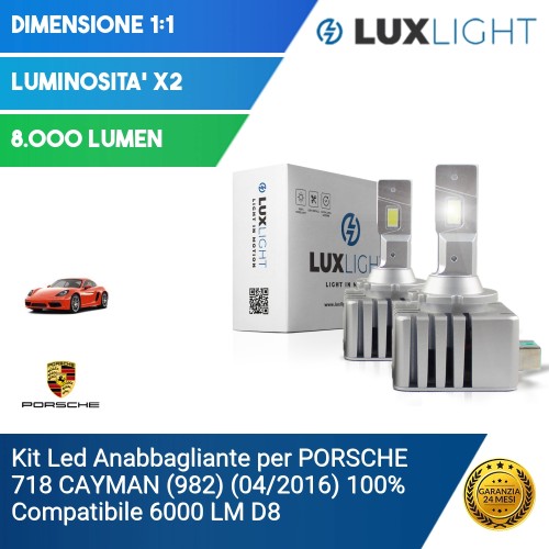 Kit Led Anabbagliante per PORSCHE 718 CAYMAN (982) (04/2016) 100% Compatibile 6000 LM D8