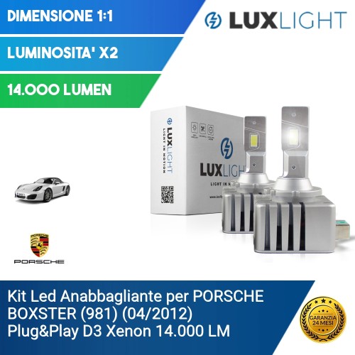 Kit Led Anabbagliante per PORSCHE BOXSTER (981) (04/2012) Plug&Play D3 Xenon 14.000 LM