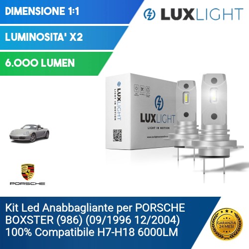 Kit Led Anabbagliante per PORSCHE BOXSTER (986) (09/1996 12/2004) 100% Compatibile H7-H18 6000LM