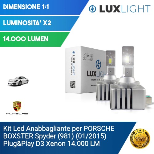 Kit Led Anabbagliante per PORSCHE BOXSTER Spyder (981) (01/2015) Plug&Play D3 Xenon 14.000 LM