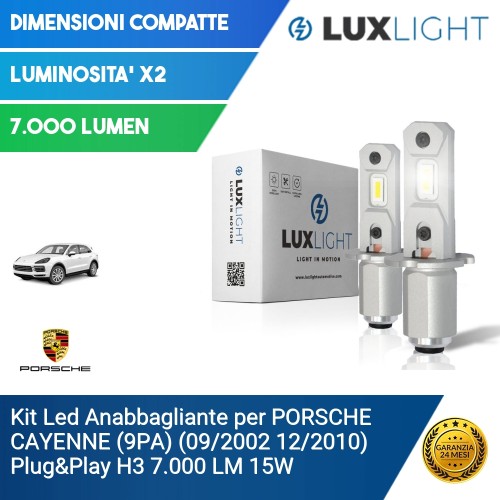 Kit Led Anabbagliante per PORSCHE CAYENNE (9PA) (09/2002 12/2010) Plug&Play H3 7.000 LM 15W