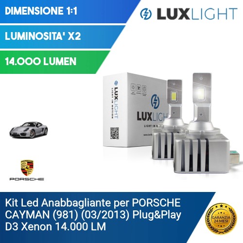 Kit Led Anabbagliante per PORSCHE CAYMAN (981) (03/2013) Plug&Play D3 Xenon 14.000 LM