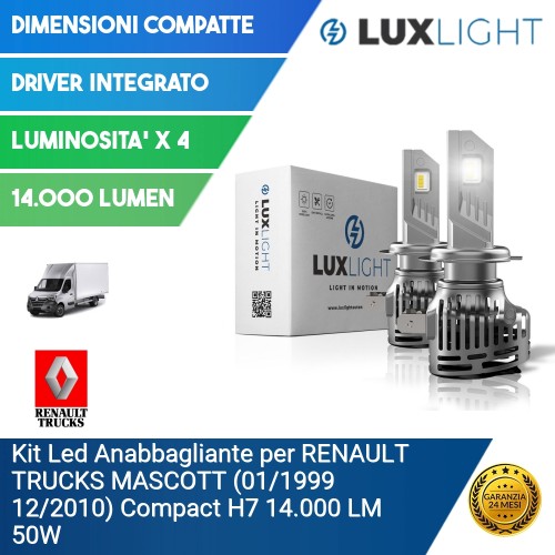 Kit Led Anabbagliante per RENAULT TRUCKS MASCOTT (01/1999 12/2010) Compact H7 14.000 LM 50W