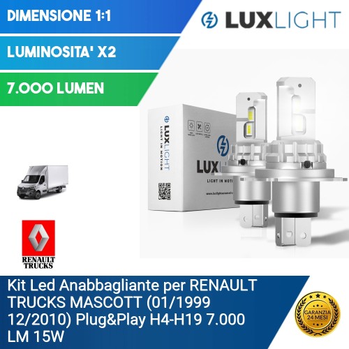 Kit Led Anabbagliante per RENAULT TRUCKS MASCOTT (01/1999 12/2010) Plug&Play H4-H19 7.000 LM 15W