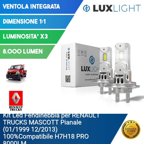 Kit Led Fendinebbia per RENAULT TRUCKS MASCOTT Pianale (01/1999 12/2013) 100%Compatibile H7H18 PRO 8000LM