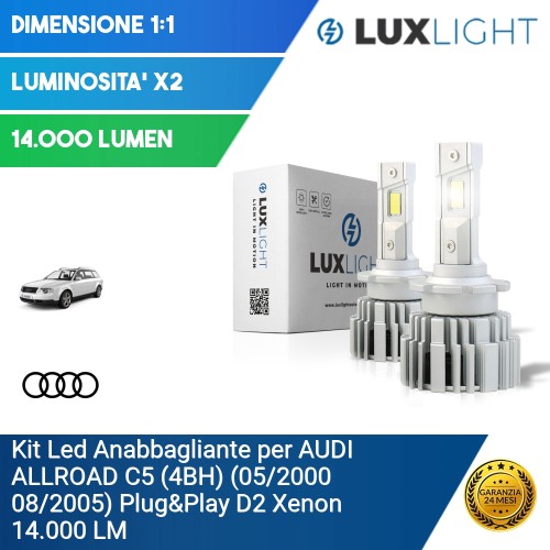 Kit Led Anabbagliante per AUDI ALLROAD C5 (4BH) (05/2000 08/2005) Plug&Play D2 Xenon 14.000 LM