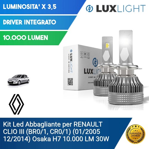 Kit Led Abbagliante per RENAULT CLIO III (BR0/1, CR0/1) (01/2005 12/2014) Osaka H7 10.000 LM 30W