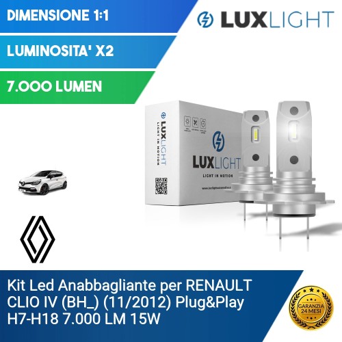 Kit Led Anabbagliante per RENAULT CLIO IV (BH_) (11/2012) Plug&Play H7-H18 7.000 LM 15W