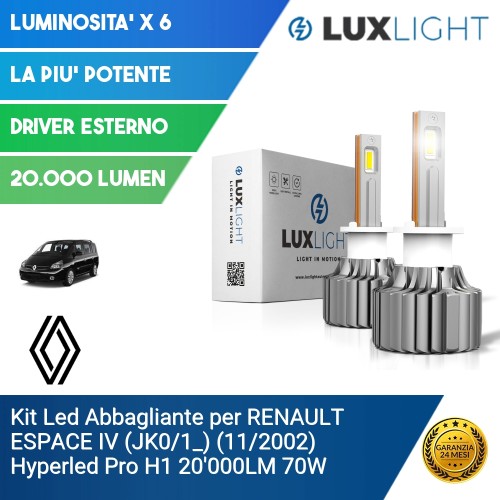 Kit Led Abbagliante per RENAULT ESPACE IV (JK0/1_) (11/2002) Hyperled Pro H1 20'000LM 70W